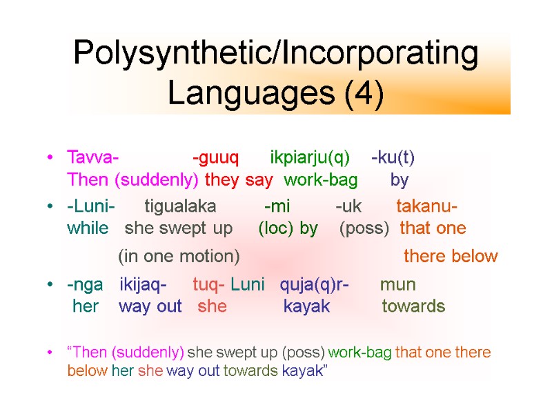 Polysynthetic/Incorporating  Languages (4) Tavva-         
